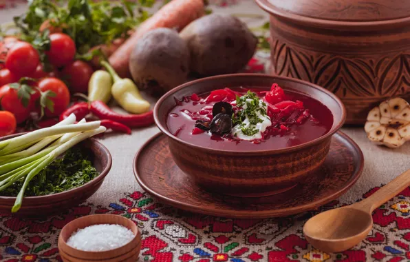 Picture vegetables, the first dish, Borsch