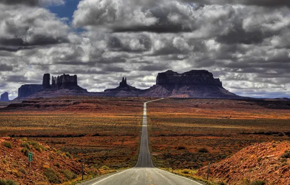 Mountains, desert, Road