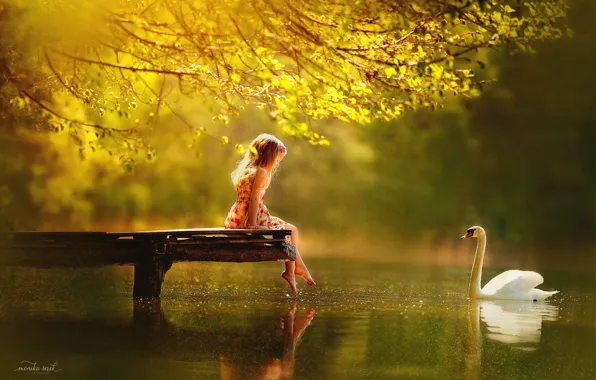 NATURE, GREENS, REFLECTION, GIRL, PIERCE, POND, SURFACE, LAKE