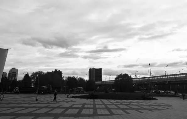 The sky, clouds, the city, people, building, home, black and white, Russia