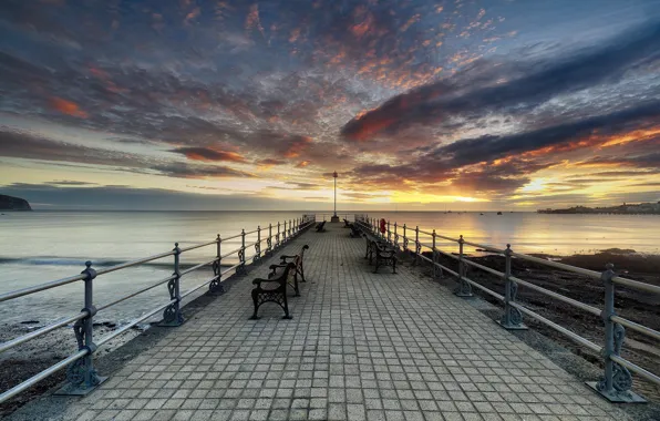 Picture sea, the sky, clouds, pier, pierce