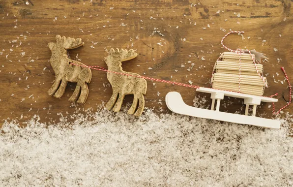 Snow, background, holiday, toy, sleigh, deer