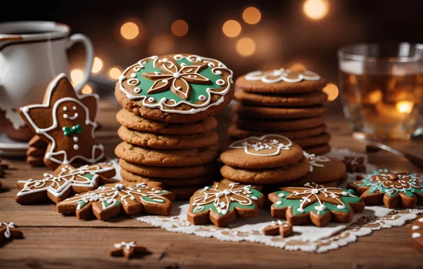 Table, cookies, Christmas, New year, figures