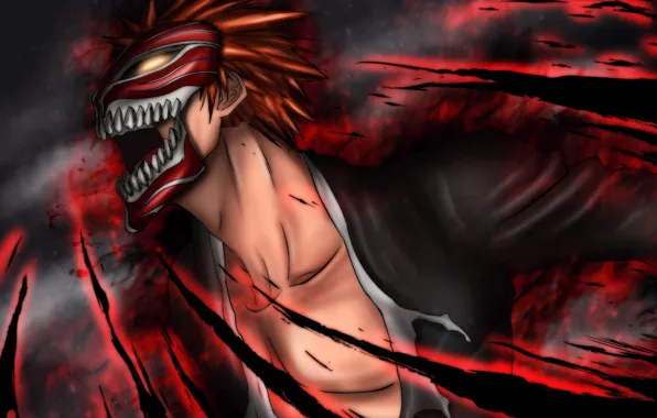 Fire, magic, mask, guy, Bleach, Bleach, Kurosaki Ichigo, art