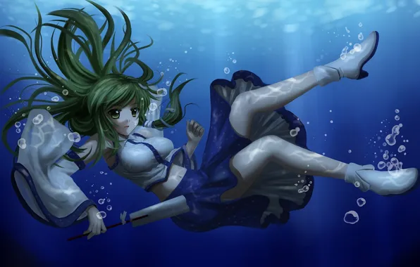 Girl, bubbles, art, under water, touhou, kochi have done the art, chien zero