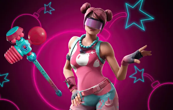 Wallpaper girl, neon lights, Fortnite