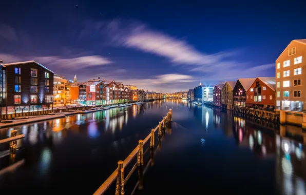 The sky, water, light, night, the city, lights, home, channel