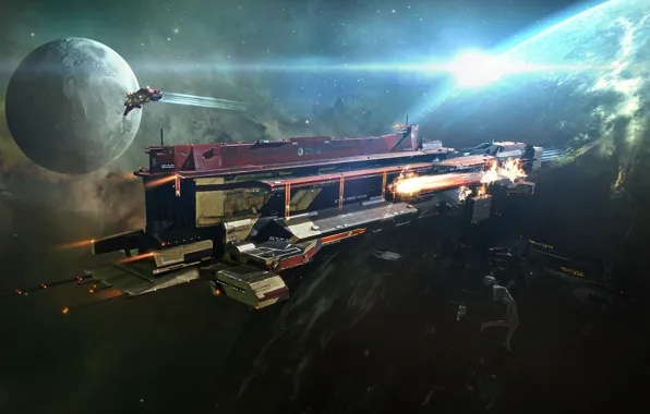 Nebula, fire, planet, Space, space, ruins, battle, the corpse