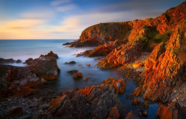 Picture landscape, sunset, nature, rocks, island, Bay, King George