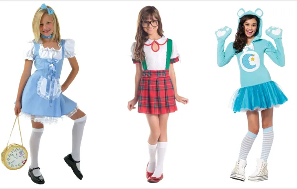 Children, mood, girls, three, cosplay, facial expressions, dolls, kids