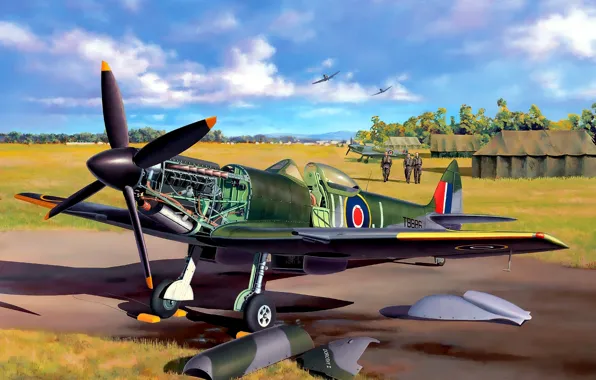 The plane, fighter, art, the airfield, English, BBC, pilots, Spitfire