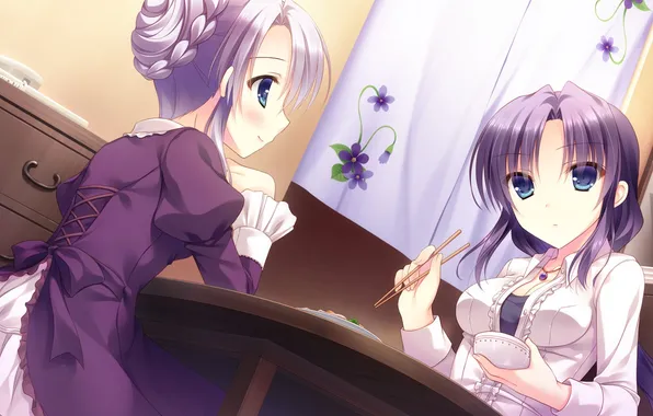 Picture table, room, girls, food, curtains, yukie, sora no hana, some E readers