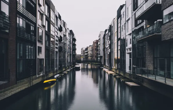 Boat, Denmark, channel, architecture, Copenhagen