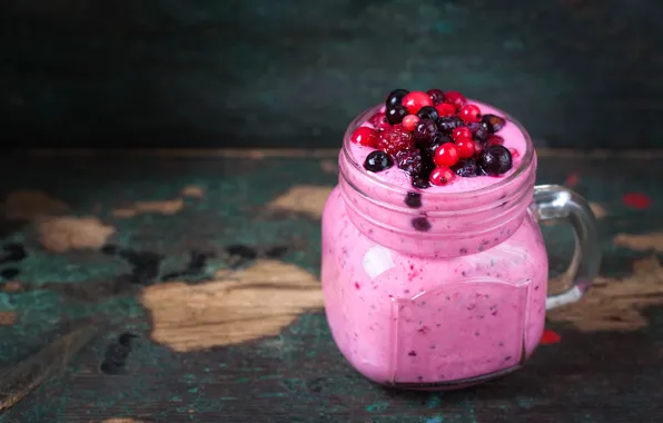 Picture berries, raspberry, food, Breakfast, red currant, black currant, smoothies with yogurt