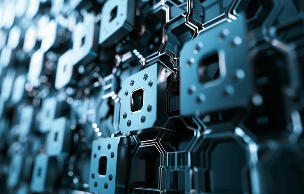 Metal, abstraction, scheme, squares, electronics, AI art, neural network