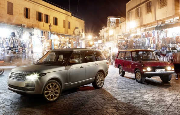 Night, background, Land Rover, Range Rover, market, the front, old and new, Land Rover