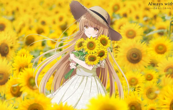 Girl, sunflowers, summer, Otonari no Tenshi-sama ni Itsunomanika Dame Ningen, Mahiru Shiina