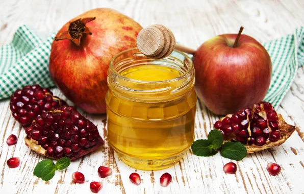 Table, Apple, Bank, fruit, honey, napkin, bokeh, garnet