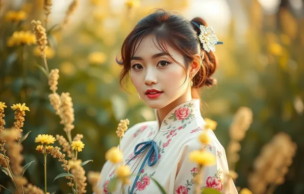 Look, girl, face, portrait, makeup, Asian, AI art, neural network