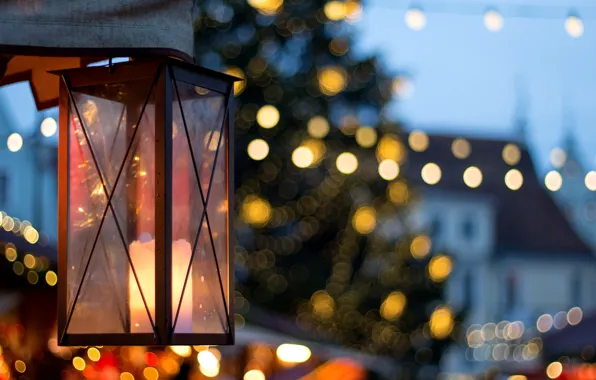 Macro, light, the city, lights, holiday, street, candle, lantern
