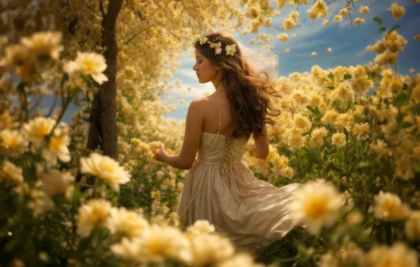 Picture girl, flowers, nature, garden, AI art, The Art of Artificial Intelligence, neural network