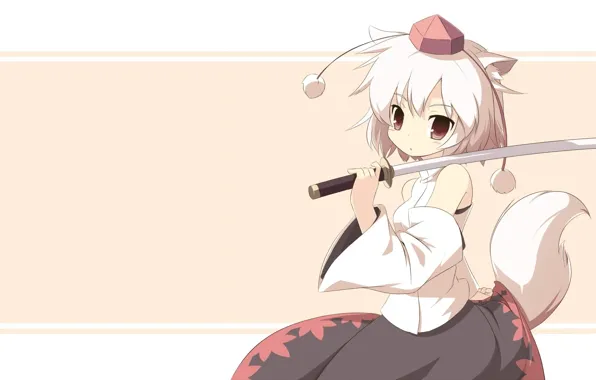 Katana, tail, ears, touhou, big eyes, Touhou Project, bombski, Inubashiri Momiji