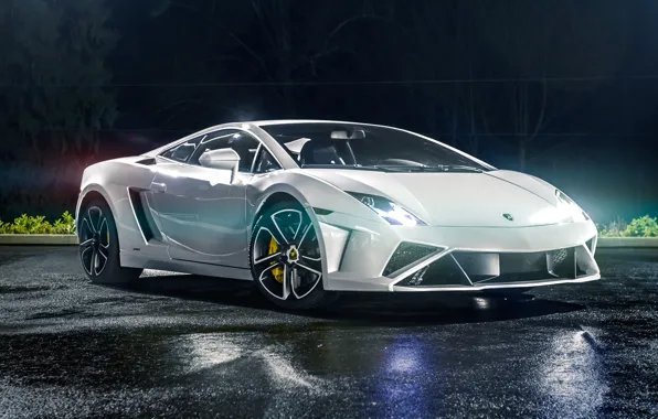 Picture Lamborghini, Light, Gallardo, Night, White, Supercar, 2013, LP560-4
