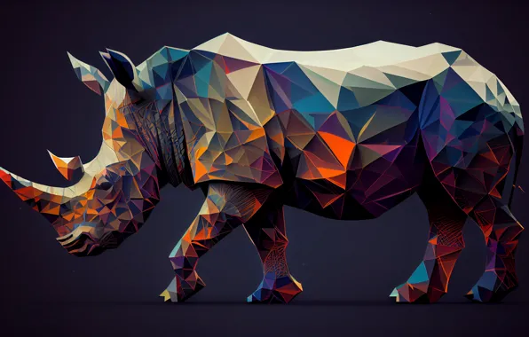 Picture Abstraction, The dark background, Rhino, Side, Digital art, Geometric pattern, AI art, The Art of …