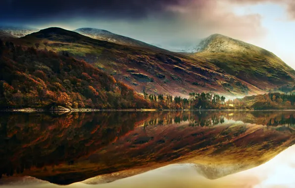 Picture forest, reflection, mountains, nature, lake, hills