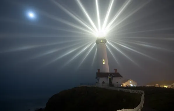 Rays, light, night, coast, lighthouse