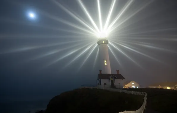Picture rays, light, night, coast, lighthouse