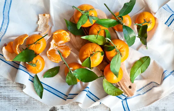 Leaves, napkin, Sunny tangerines