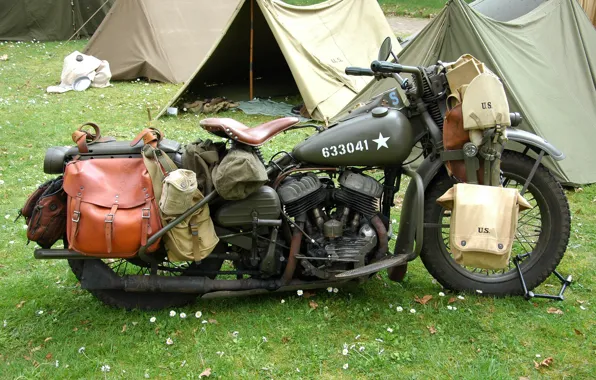 War, motorcycle, military, Harley-Davidson, tents, world, Second, times