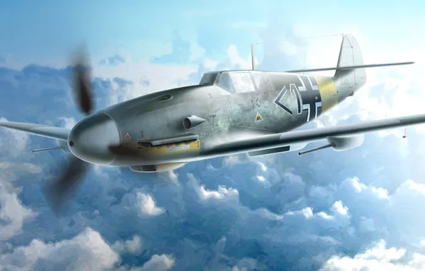 Figure, art, Messerschmitt, Luftwaffe, single-engine piston fighter-low, Bf.109F-4/R6