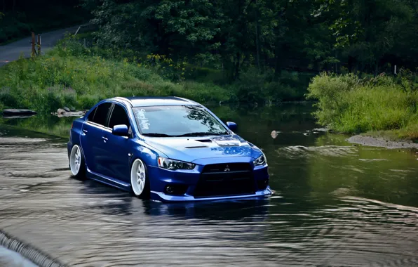 Water, blue, Mitsubishi, lancer, evo