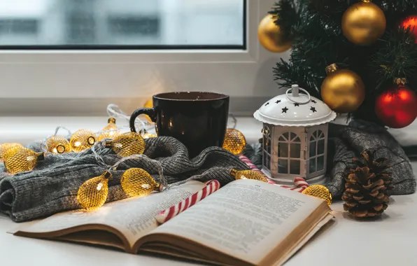 Balls, mood, balls, Christmas, mug, lantern, New year, book
