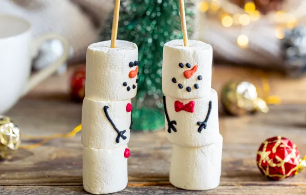 Christmas, candy, New year, snowmen, snowman, a couple, Duo, faces
