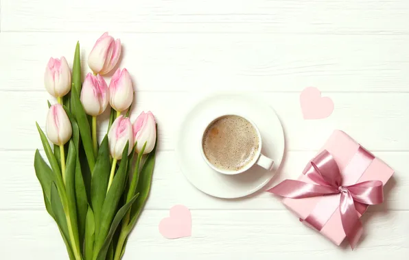 Flowers, gift, bouquet, tulips, pink, wood, pink, flowers