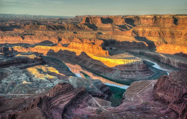 The sky, landscape, sunset, river, open, rocks, horizon, canyon