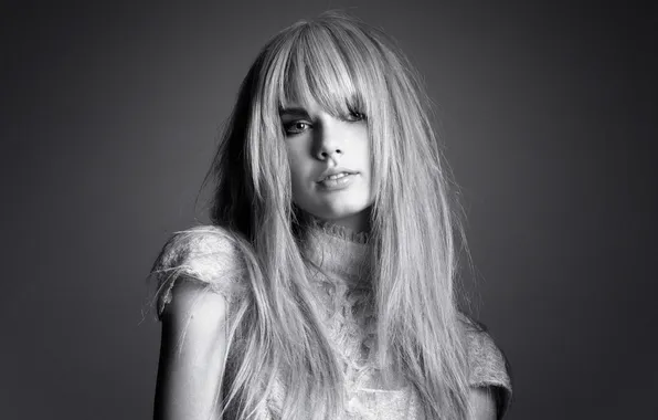 Girl, blonde, Taylor Swift, black and white photo