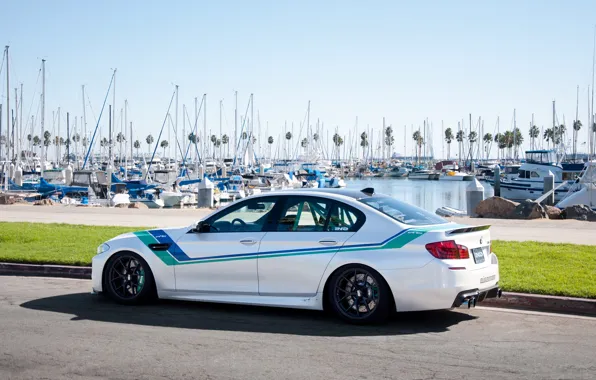 Picture white, the sky, lawn, bmw, BMW, yachts, pier, white