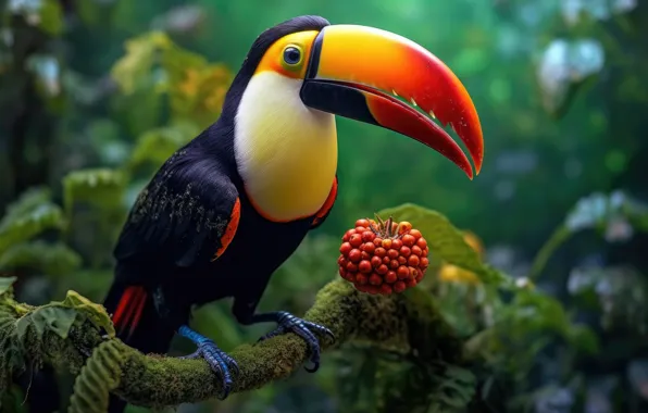 Look, bird, branch, Toucan, AI art, neural network