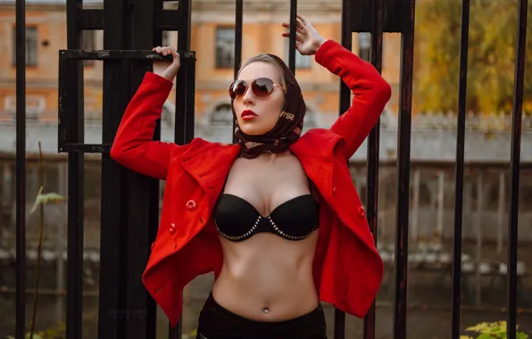 Chest, girl, pose, hands, figure, glasses, bra, shawl
