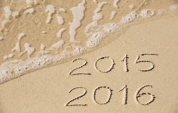 Sand, sea, beach, New Year, figures, New Year, Happy, 2016