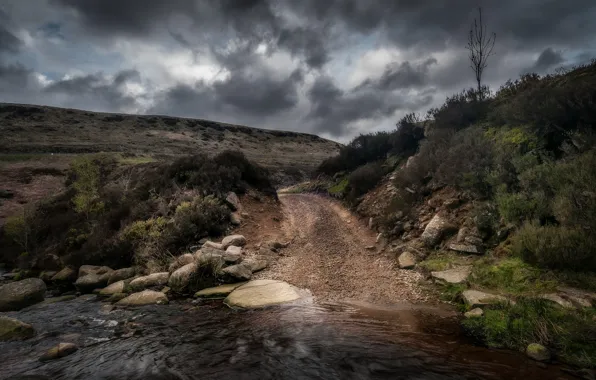 Road, stones, England, river