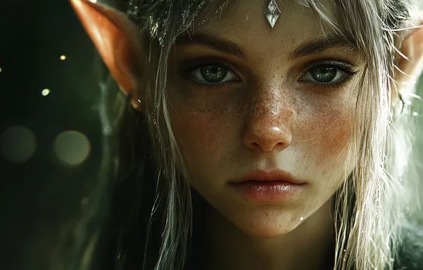 Girl, decoration, elf, portrait, fantasy, elf, ears, AI art