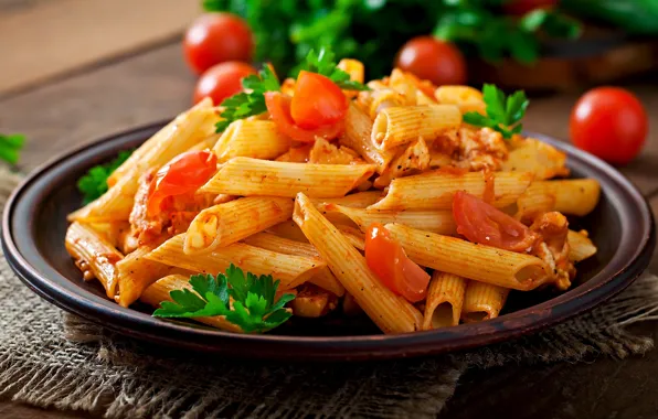 Food, tomatoes, parsley, pasta