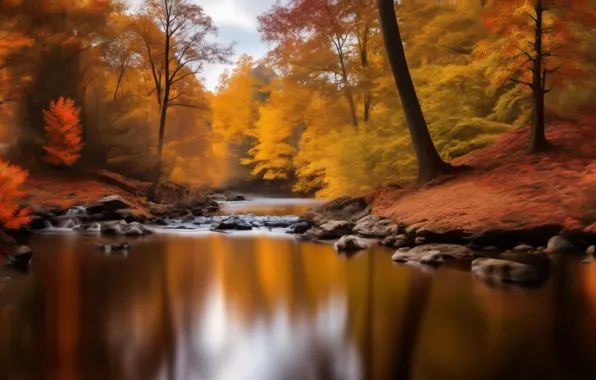 Autumn, forest, leaves, trees, landscape, nature, Park, river
