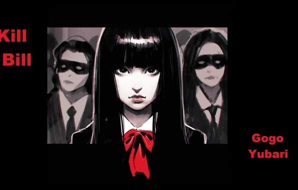 Schoolgirl, Kill Bill, killer, art, Kill Bill, mercenary, black mask, evil eye