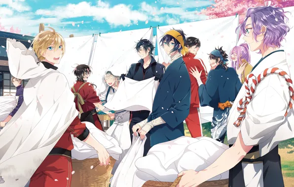 Anime, art, guys, characters, Touken Ranbu, Dance of swords